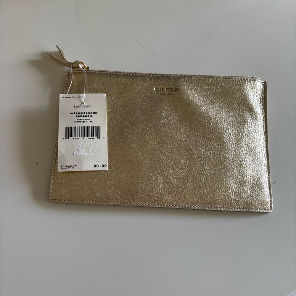 Kate Spade Gold Cosmetic Bag With Original Tags